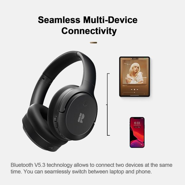 Bluetooth Headphones, Hybrid Active Noise Cancelling Wireless Headphones Over Ear with Microphone, Up to 140H Playtime, Transparency Mode, Deep Bass, Clear Calls, Comfort fit for Travel, Home Office - Image 7