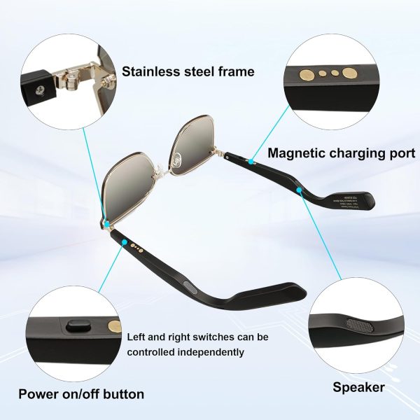 Bluetooth Smart Sunglasses, Open Ear Surround Sound Bluetooth Glasses for Men Women, UV400 Polarized Lens for Riding, Driving,Fishing, Running(Green) - Image 5